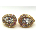 Vintage Trifari Gold-tone Clear Rhinestone Teardrop Clip Earrings 7/8&quot; x... - $54.94 CAD