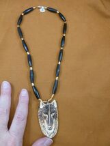 (j-wolf-10) Brown black Wolf head water buffalo material bead necklace p... - $43.44