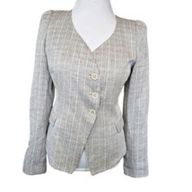 Armani Collezioni Womens 8 Tweed Linen Blend Blazer Cream Black Classic Career - $62.71