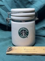 2007 Small Starbucks Canister For Coffee/Tea 4.5&quot; Ceramic-White w/ Merma... - $12.00