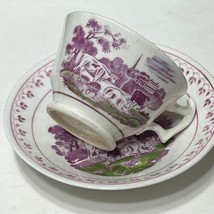 Early 19th C English Staffordshire London Shape Tea Cup &amp; Saucer Polychrome Cows - £18.99 GBP
