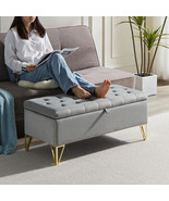 Grey Velvet Storage Bench - Entryway, Bedroom, Living Room Bench Gold Legs - $185.90 CAD