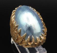 14K GOLD - Vintage Spiked Prong Mother Of Pearl Cocktail Ring Sz 4.5 - GR452 - £764.63 GBP
