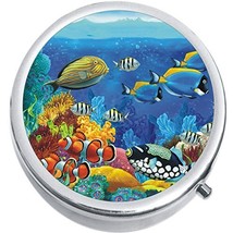 Underwater Scene Fishes Medicine Vitamin Compact Pill Box - £7.80 GBP