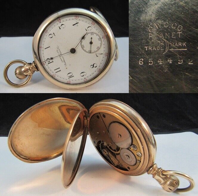 Primary image for 10k GOLD filled & 7J WALTHAM pocket watch CWC Co Crescant PLANET 16s American
