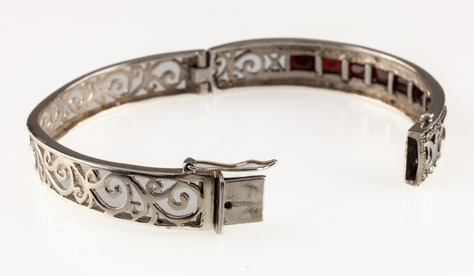 Sterling Silver Thai Bangle with Bezel Set Garnets and Marcasite Accents Item image 4