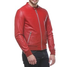 Real Lambskin Leather Stylish RED Men&#39;s Jacket Handmade Casual Biker Motorcycle - £84.77 GBP