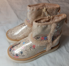 Zara Girls Size 12  Tan Beige Star Glitter Vinyl Faux Fur Lined Ankle Zi... - £27.95 GBP