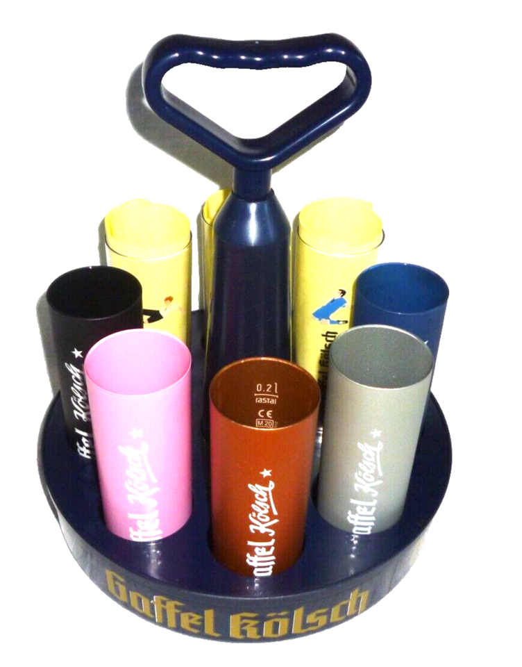 8 Gaffel Kolsch Cologne All Colors & Sports Beer Glasses & Kranz Serving Tray