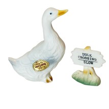 Miniature Bone China Duck 1.5” Figurine Crossing Sign with Sticker Shiken Japan - £18.54 GBP