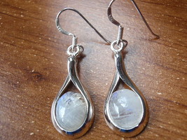 Moonstone Curved Stem Dangle Earrings 925 Sterling Silver Corona Sun Jewelry - £16.53 GBP