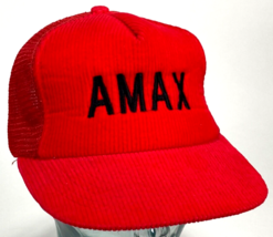 Vtg AMAX-Red-Corduroy Front-Mesh Back-Snapback-Embroidered - £23.46 GBP