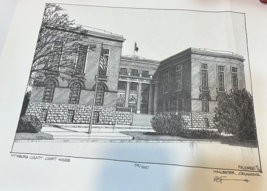 VTG Artist Signed Faudree Drawing Pittsburg County Courthouse McAlester OK - £28.94 GBP