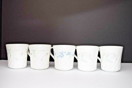 Set of 5 Corning Ware Coffee/Tea Cups Flowers Blue, Pink, Swirl Enhanced Texture - £10.33 GBP