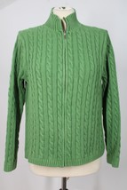 LL Bean M Green Cable Knit Full Zip Mock Neck 100% Cotton Cardigan Sweater - £19.74 GBP