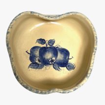 Ellis Pottery Apple Shape Hand Painted Speckled Bowl Blue Cream TX Made in USA - £15.17 GBP