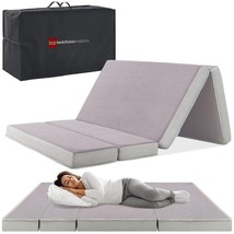 Queen Folding Portable Mattress Topper w/ Plush Foam, Multipurpose Portable- 4in - £112.87 GBP