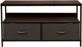 TV Stand Cabinet, Media Console Table, Steel Frame, Wood Top, Fabric Bins Brown - £106.81 GBP