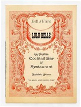 Lulu Belle Menu Scottsdale Arizona 1950s Gay Nineties Cocktail Bar &amp; Restaurant  - £24.78 GBP