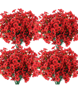 Artificial Flowers 14 Bundles Outdoor Red Fake Flowers UV Resistant No F... - £24.38 GBP