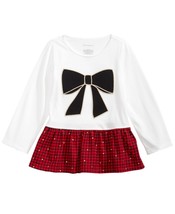 First Impressions Infant Girls Bow Print Peplum T-Shirt,Angel White,12-1... - $15.84