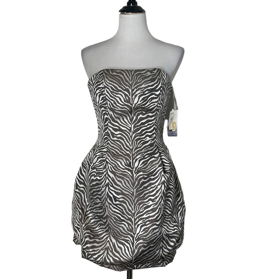 Jessica McClintock Short Halter Dress Womens 4 Animal Print Bubble Hem P... - $53.46