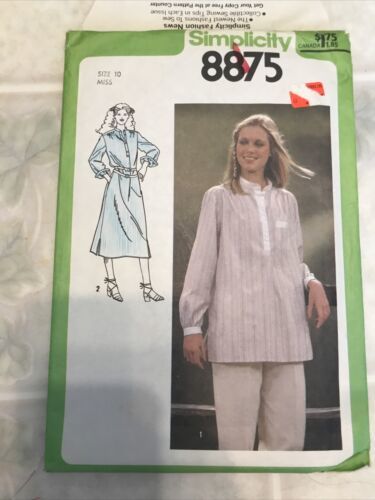 Primary image for 8875 Vintage UNCUT Simplicity Sewing Pattern Misses Pullover Dress Shirt Sz 10