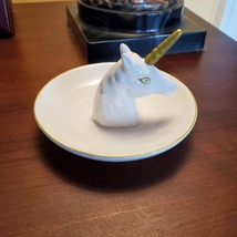 Unicorn Ring Dish, Ceramic Jewelry Holder Trinket Tray with Golden Horn Unicorn image 4