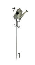 Metal Outdoor Decorative Garden Stake Watering Can Birdhouse Yard Decor Art - $49.49