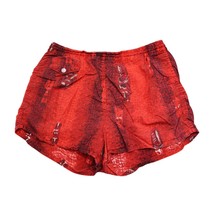 Swim Shorts Womens Red Elastic Waist Drawstring Button Pocket Graphic Print - $19.78