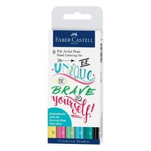 Pack of 6 Faber Castell Hand Lettering Pitt Artist Pens Set Assorted colors Fun - £35.80 GBP