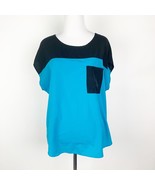 Chaus Sport Color Block Blue And Black Top Blouse Shirt With Pocket Size... - $146.70 MXN