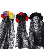 Veils With Flower Hair Band Halloween Gothic Bride Day Of the Dead Black... - £9.02 GBP