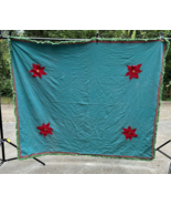 Vtg Retro Christmas Tablecloth Wool or blend Felt Handmade 74x63  Poinse... - $64.35