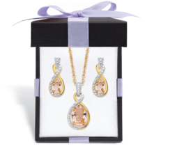 Simulated Pink Morganite Necklace And Earrings Set Gp 18K Gold Sterling Silver - £159.83 GBP