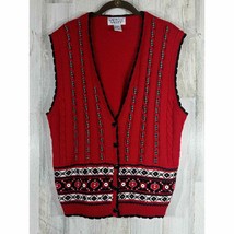 Vintage Napa Valley Petites Sweater Cardigan Embroidered Wool Blend Red Small - £19.88 GBP