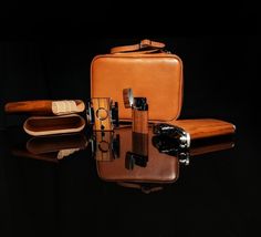 Brizard and Co. Tan Leather  Havana Traveler with cutter & lighter image 3