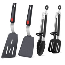 4Pcs Flexible Silicone Spatula Turner Set And Kitchen Food Tongs With Si... - £29.77 GBP