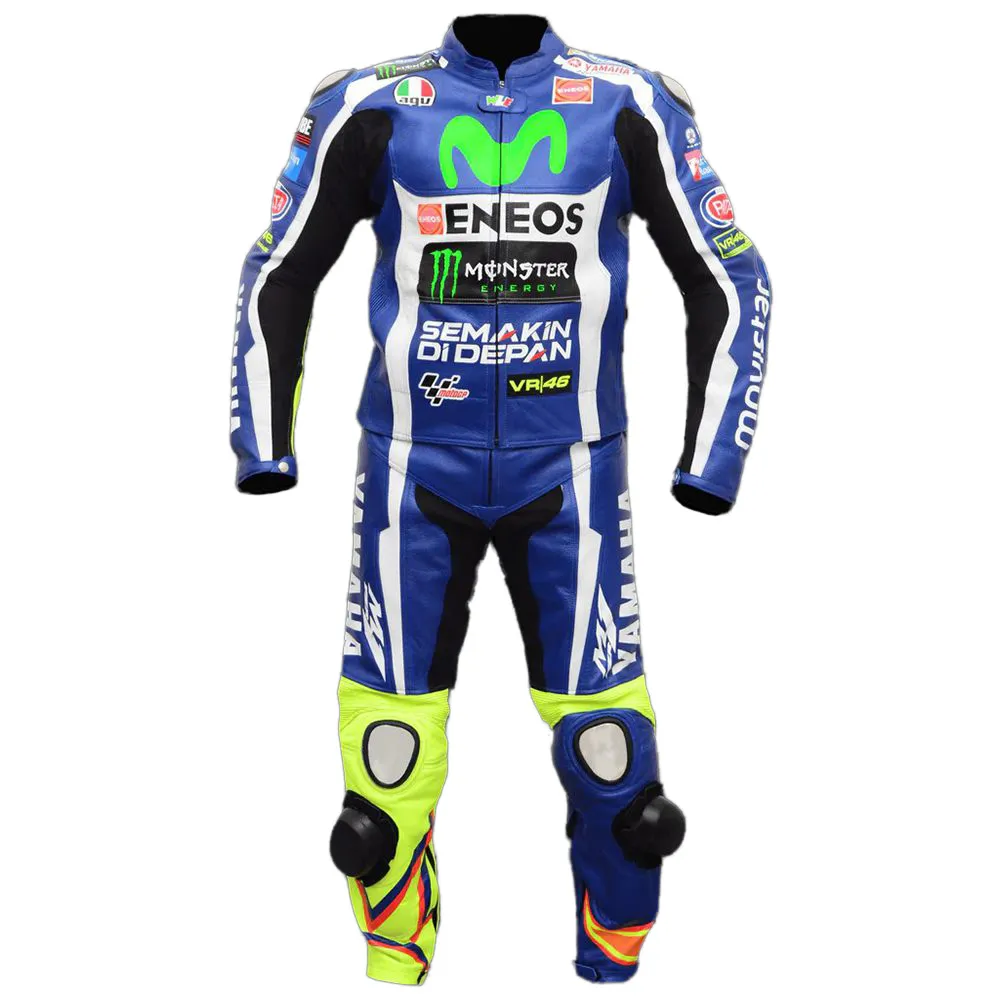 CUSTOMIZED YAMAHA VR BLUE MOTORCYCLE 1&amp;2 PIECES LEATHER SUIT CE-APPROVED... - $229.00