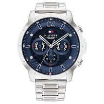 Tommy Hilfiger Hombre Cuarzo Plata Acero Inoxidable Esfera Azul 50mm Reloj 17... - £101.53 GBP