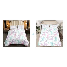 Pink Dinosaur Bedding Sets And Dinos Fitted Sheet (1 Comforter + 1 Fitte... - $128.99