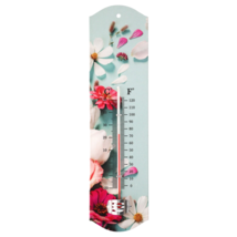 10&quot; Metal Flower Print Garden Greenhouse Wall Thermometer Nursery Outdoo... - £13.91 GBP