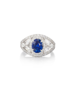 Statement 3 CT Oval 9*7mm Simulated Blue Sapphire CZ Halo Cocktail Ring ... - £65.67 GBP