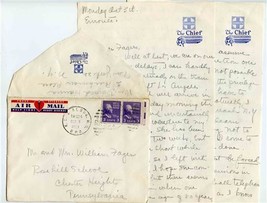Santa Fe Railroad Letter &amp; Envelope The Chief K C Y Albuq M D RPO in 1953 - £13.98 GBP