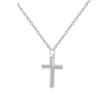 14k WHITE GOLD finish over Real Silver Small Cross Necklace Cristian gift - $44.00