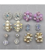 Vintage Clip On Earring Lot 6 Pairs AB Crystal Iridescent Bead Dangle Stud - $778.12 MXN
