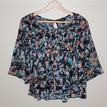 Jessica Simpson | Dark Floral Semi-Sheer Blouse with Pintuck Detail Womens XS - £11.57 GBP