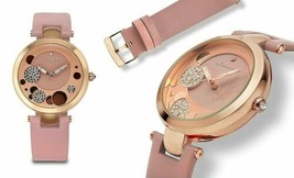 NEW Jeanneret 1431 Women&#39;s Austen Austrian Crystal Pink Leather Rose Gold Watch - £17.97 GBP