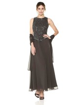 J Kara Beaded Gown and Scarf Slate/Mercury Size 6 $269 - £99.32 GBP