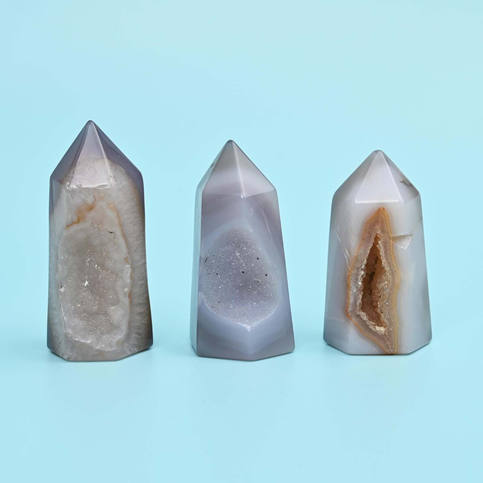 3 Natural Agate Druzy Crystal Towers, Polished Agate Towers - $29.99